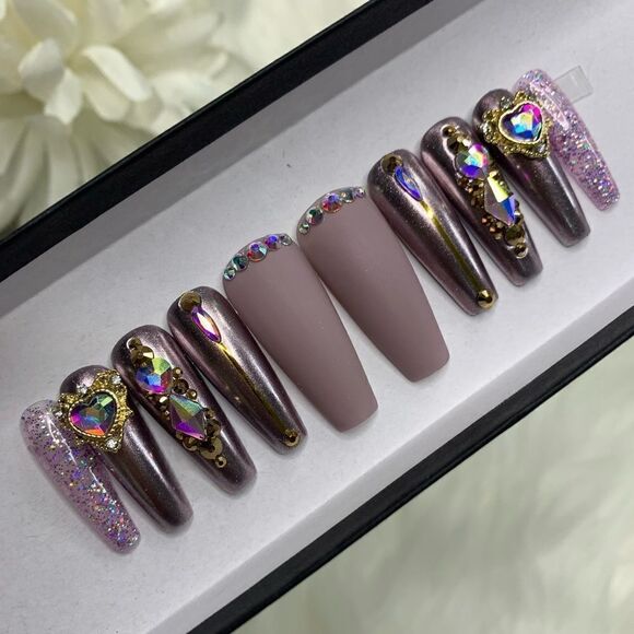 Purple Bling Press On Nails | Handmade Press On Nails | Fake Nails - Picture 1 of 10
